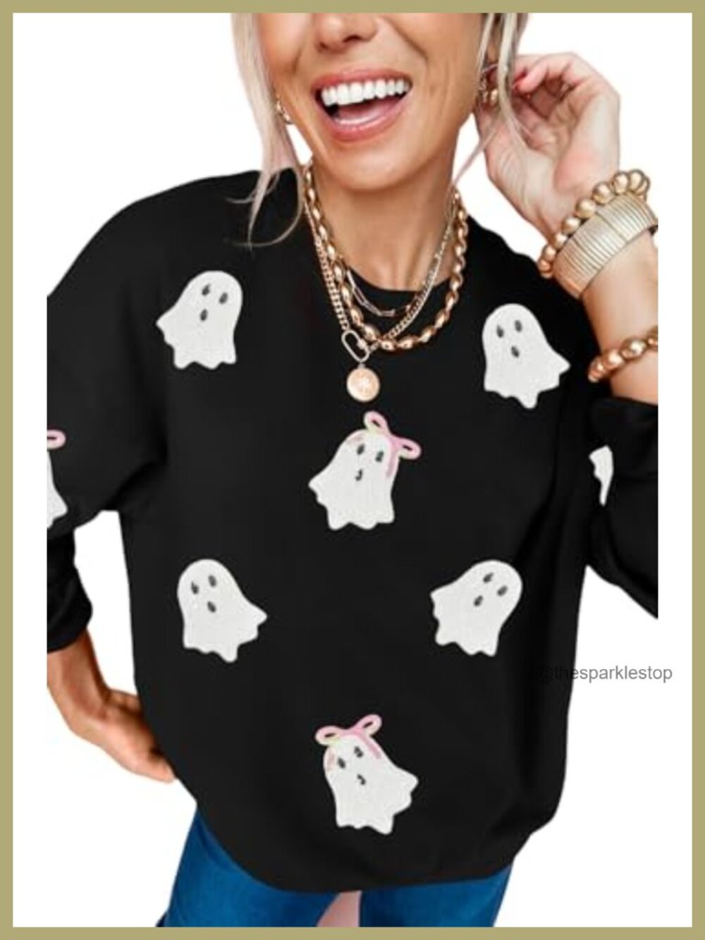 Women's Halloween Ghost Pumpkin Graphic Crewneck Sweatshirt
